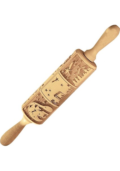 Bir Stil Doğuş Oyulmuş Oklava Ahşap Oymalar Kabartma Hamur Haddeleme Aracı Noel Çerez Kesici Mutfak Pasta Yılbaşı Hediyeleri (Yurt Dışından)