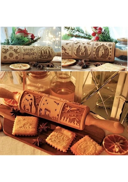Bir Stil Doğuş Oyulmuş Oklava Ahşap Oymalar Kabartma Hamur Haddeleme Aracı Noel Çerez Kesici Mutfak Pasta Yılbaşı Hediyeleri (Yurt Dışından) fiyatları