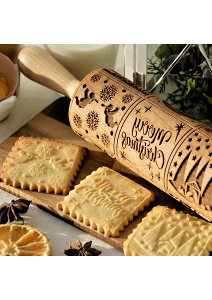 Bir Stil Doğuş Oyulmuş Oklava Ahşap Oymalar Kabartma Hamur Haddeleme Aracı Noel Çerez Kesici Mutfak Pasta Yılbaşı Hediyeleri (Yurt Dışından) fırsatları