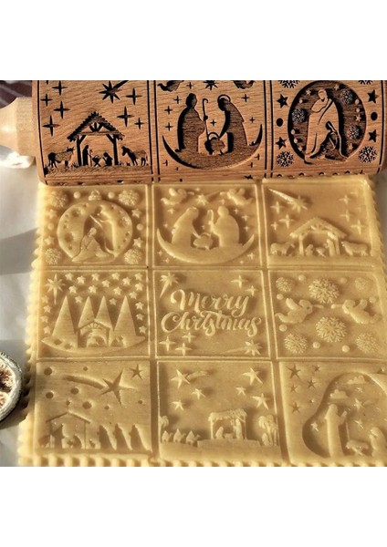 Bir Stil Doğuş Oyulmuş Oklava Ahşap Oymalar Kabartma Hamur Haddeleme Aracı Noel Çerez Kesici Mutfak Pasta Yılbaşı Hediyeleri (Yurt Dışından) indirimleri