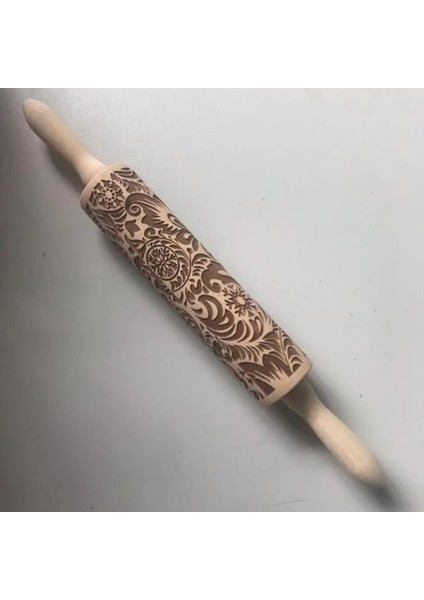 Noel Çiçeği Kar Tanesi Desen Oklava Çiçek Kabartmalı Ahşap Oklava Lazer Gravür Çiçek Baskı Boyasız (Yurt Dışından)