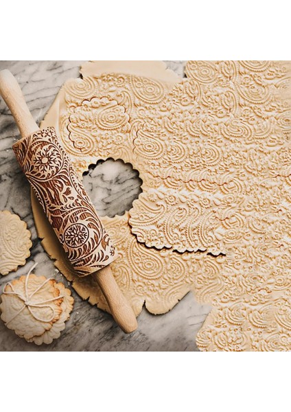 Noel Çiçeği Kar Tanesi Desen Oklava Çiçek Kabartmalı Ahşap Oklava Lazer Gravür Çiçek Baskı Boyasız (Yurt Dışından) fiyatları