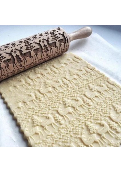 Silindir Buz Çiçeği Stili Noel Kabartma Oklava Pişirme Kurabiye Erişte Bisküvi Fondan Kek Hamur Oyma Rulo Ren Geyiği Ahşap Oklava (Yurt Dışından) modelleri