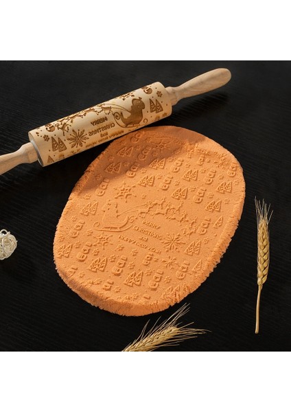 K Tarzı 35CM Noel Oklava Oyma Oyma Ahşap Kabartmalı Oklava Mutfak Aracı Fondan Kek Oyulmuş Rulo Çiçek Wisteria (Yurt Dışından)