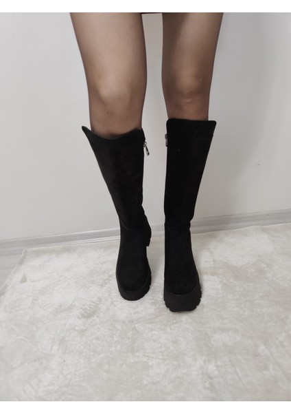 Çiğdem Siyah Yüksek Taban Çizme - Siyah-Süet - 37 fiyatları