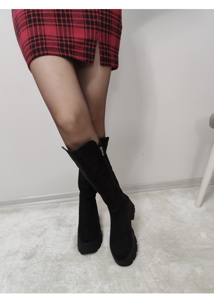 Çiğdem Siyah Yüksek Taban Çizme - Siyah-Süet - 37 modelleri