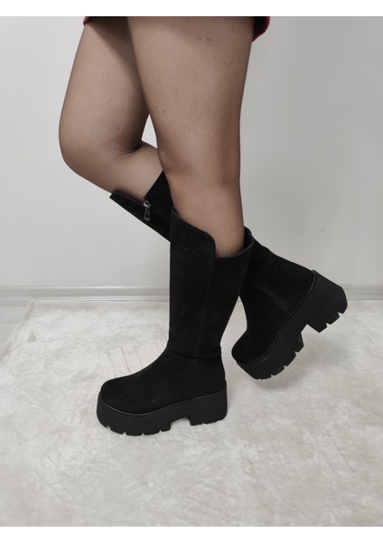 Çiğdem Siyah Yüksek Taban Çizme - Siyah-Süet - 37 fırsatları