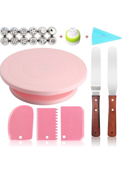 0924-SET Mavi Stil Plastik Kek Döner Döner Kaymaz Yuvarlak Kek Standı Seti Kek Dekorasyon Döner Tabla Mutfak Dıy Tava Plaka Pişirme Aracı (Yurt Dışından)