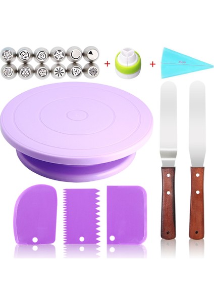 COOK-062 Stili Kek Standı Döner Tabla Döner Taban Kek Plastik Hamur Bıçağı Dekorasyon 10 Inç Kremalı Kek Stand Seti Kek Döner Döner Tabla Aracı (Yurt Dışından)