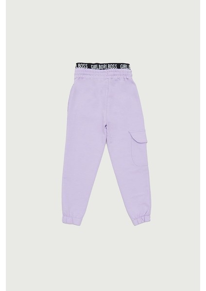 Yazı Baskılı Beli Lastikli Kız Çocuk Jogger Eşofman Altı