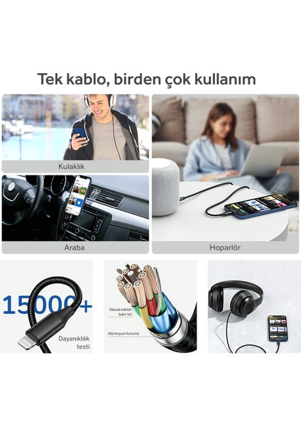 by Deji iPhone Lightning Aux 3.5mm Ses Kablosu 1.2m Stereo Ses
