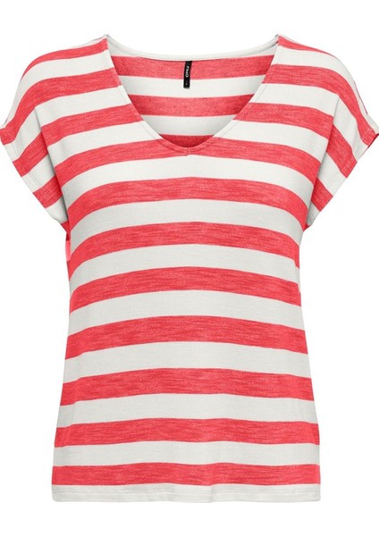 Only Onllıra Lıfe S/s V-Neck Top Jrs Noos 15252103 Gül Rengi