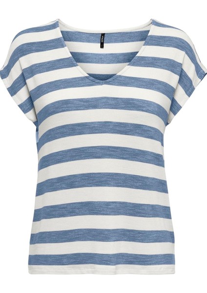 Only Onllıra Lıfe S/s V-Neck Top Jrs Noos 15252103 Mavi