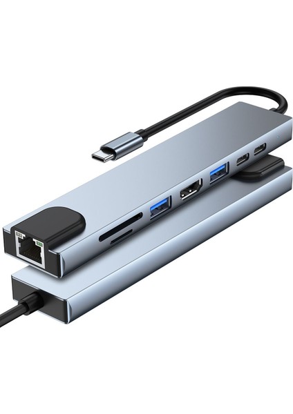 8in1 USB Type-C Hub Port Adaptör Uyumlu HDMI USB Ethernet 100W Pd Girişli