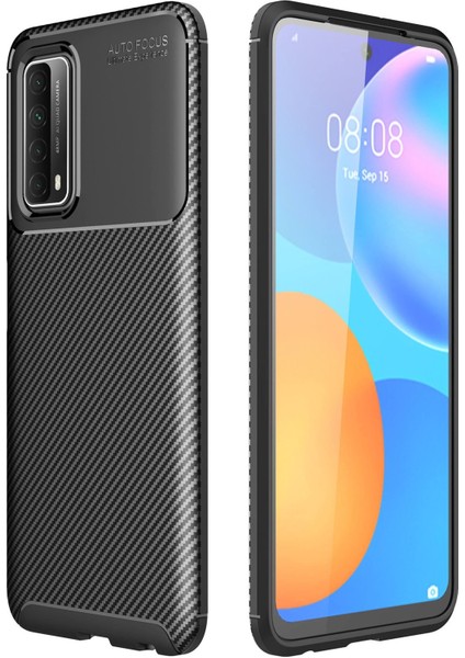 Huawei P Smart 2021 Kılıf Focus Karbon Silikon - Siyah