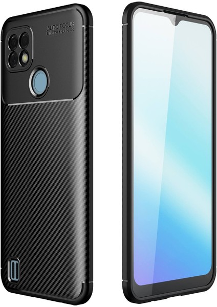 Realme C21 Kılıf Focus Karbon Silikon - Siyah