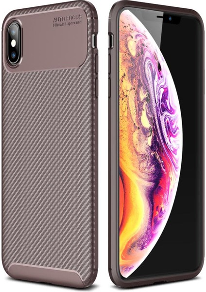 Apple iPhone Xs Max Kılıf Focus Karbon Silikon - Kahverengi