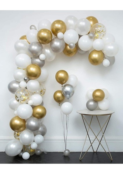 30 Adet Metalik Sedefli Gold Gümüş Gri Beyaz Balon Helyumla Uçan fiyatları