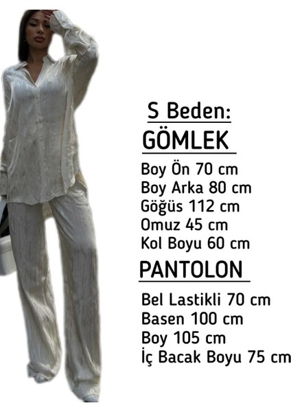 Kadın Jakarlı Dökümlü Kumaş Gömlek ve Pantolon Takım