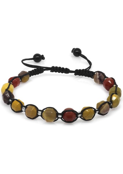 Makrome Örgülü Faset Kesim Mokait Doğaltaş Erkek Bileklik