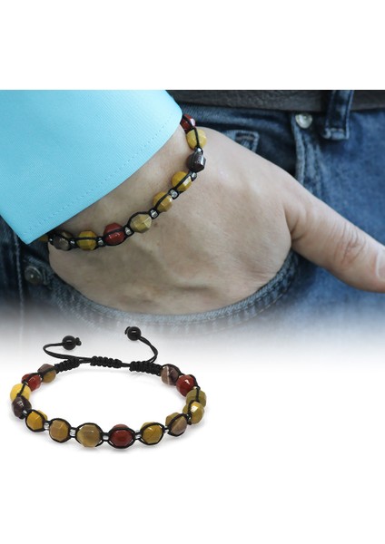 Makrome Örgülü Faset Kesim Mokait Doğaltaş Erkek Bileklik fiyatları