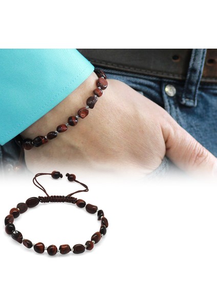 Makrome Örgülü Naturel Kesim Koyu Renk Kaplangözü Doğaltaş Erkek Bileklik fiyatları