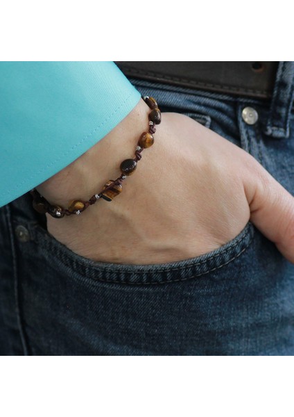 Makrome Örgülü Naturel Kesim Dorika Top Detaylı Kaplangözü Doğaltaş Erkek Bileklik modelleri