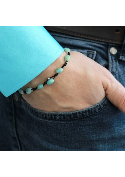 Makrome Örgülü Naturel Kesim Dorika Top Detaylı Amazonit Doğaltaş Erkek Bileklik modelleri