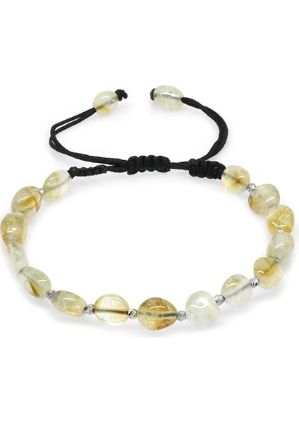 Makrome Örgülü Naturel Kesim Sitrin Doğaltaş Erkek Bileklik