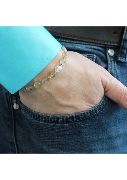 Makrome Örgülü Naturel Kesim Sitrin Doğaltaş Erkek Bileklik modelleri