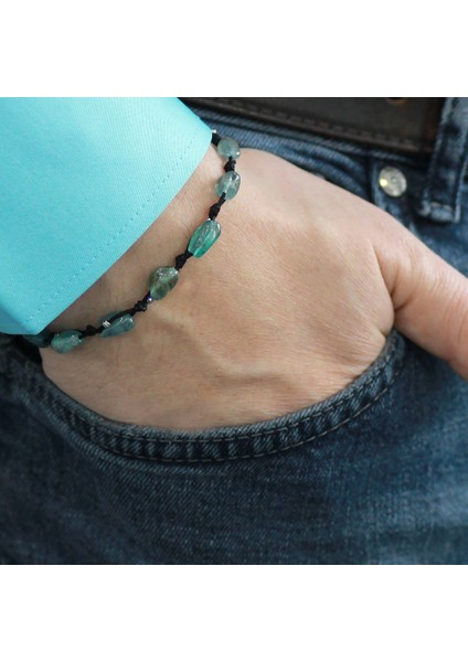 Makrome Örgülü Naturel Kesim Dorika Top Detaylı Larimar Doğaltaş Erkek Bileklik modelleri