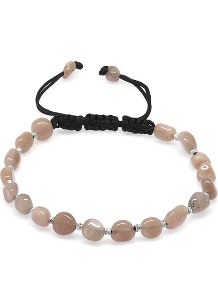 Makrome Örgülü Naturel Kesim Güneş Taşı Doğaltaş Erkek Bileklik