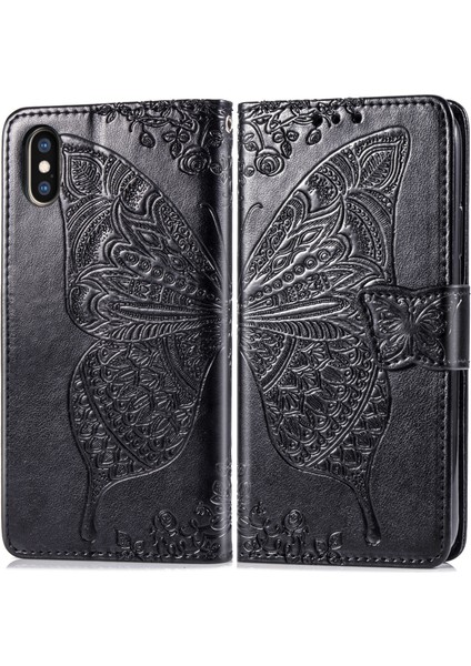 iPhone X/xs Kelebek Kanatları Narin Çiçekler Flip Darbeye Deri ile Uyumlu Telefon Kılıfı (Yurt Dışından)