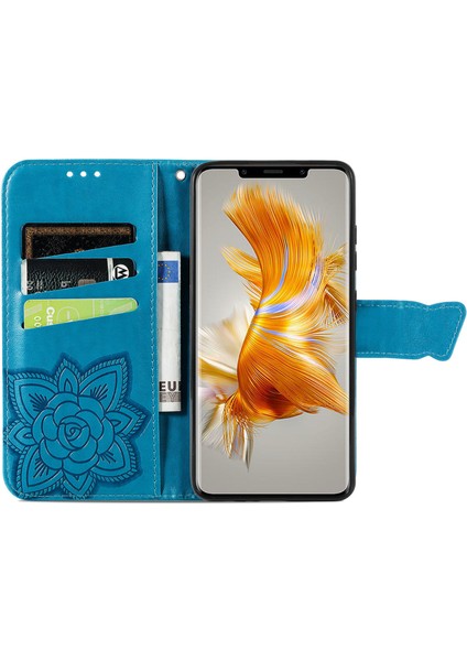 Huawei Mate 50 Pro Kelebek Kanatları Narin Çiçekler Flip Darbeye Deri ile Uyumlu Telefon Kılıfı (Yurt Dışından)