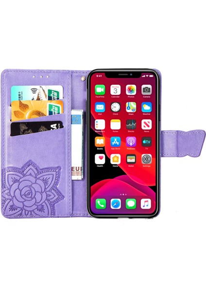 iPhone 11 Pro Max Kelebek Kanatları Narin Çiçekler Flip Darbeye Deri ile Uyumlu Telefon Kılıfı (Yurt Dışından)
