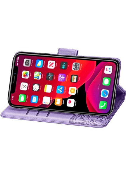 iPhone 11 Pro Max Kelebek Kanatları Narin Çiçekler Flip Darbeye Deri ile Uyumlu Telefon Kılıfı (Yurt Dışından)
