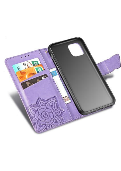 iPhone 11 Pro Max Kelebek Kanatları Narin Çiçekler Flip Darbeye Deri ile Uyumlu Telefon Kılıfı (Yurt Dışından)
