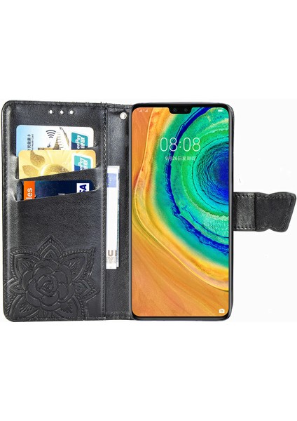 BDT Boutique Huawei Mate 30 Kelebek Kanatları Narin Çiçekler Flip Darbeye Deri ile Uyumlu Telefon Kılıfı (Yurt Dışından)