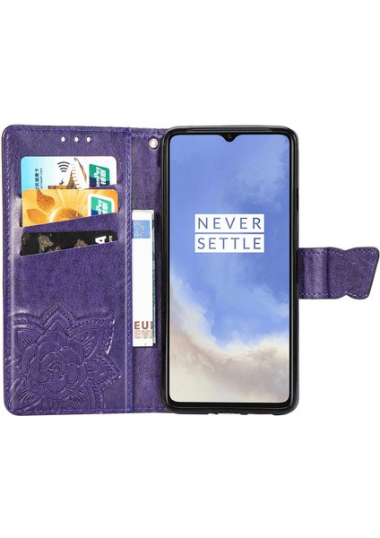 Oneplus 7t Kelebek Kanatları Narin Çiçekler Darbeye Deri Telefon Kılıfı (Yurt Dışından)