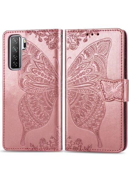 Huawei P40 Lite Kelebek Kanatları Narin Çiçekler Flip Darbeye Deri ile Uyumlu Telefon Kılıfı (Yurt Dışından)