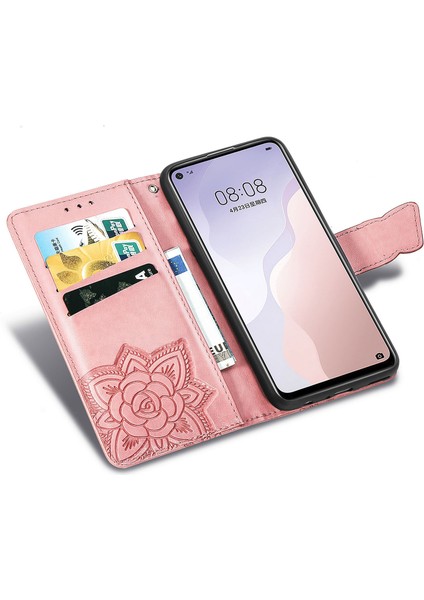 Huawei P40 Lite Kelebek Kanatları Narin Çiçekler Flip Darbeye Deri ile Uyumlu Telefon Kılıfı (Yurt Dışından)