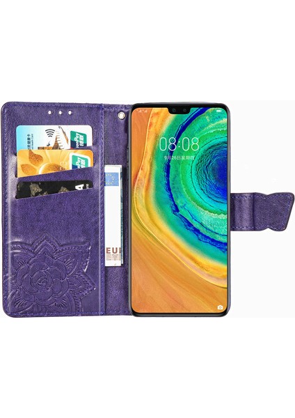 BDT Boutique Huawei Mate 30 Kelebek Kanatları Narin Çiçekler Flip Darbeye Deri ile Uyumlu Telefon Kılıfı (Yurt Dışından)