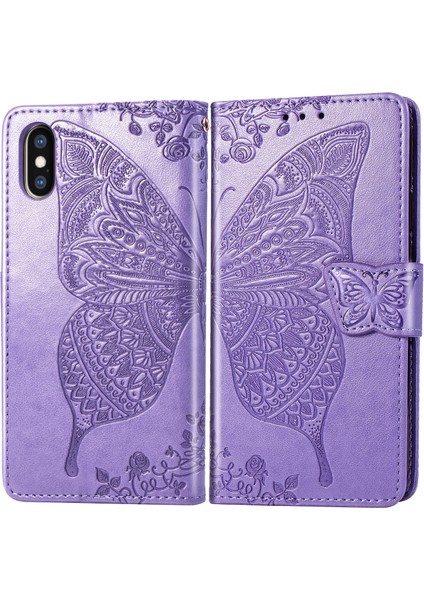 iPhone Xs Max Kelebek Kanatları Narin Çiçekler Flip Darbeye Deri ile Uyumlu Telefon Kılıfı (Yurt Dışından)