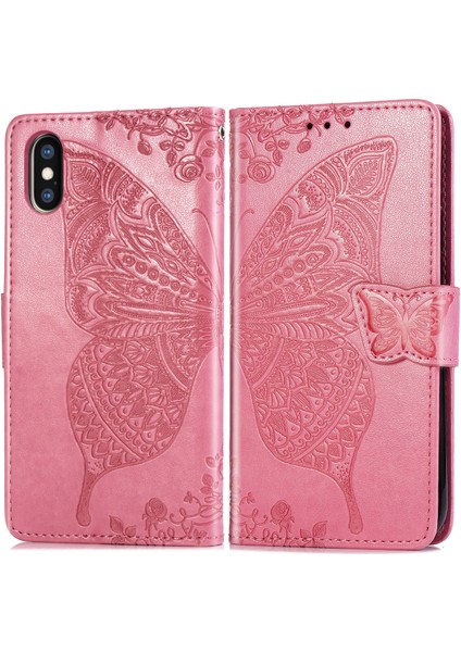 iPhone Xs Max Kelebek Kanatları Narin Çiçekler Flip Darbeye Deri ile Uyumlu Telefon Kılıfı (Yurt Dışından)