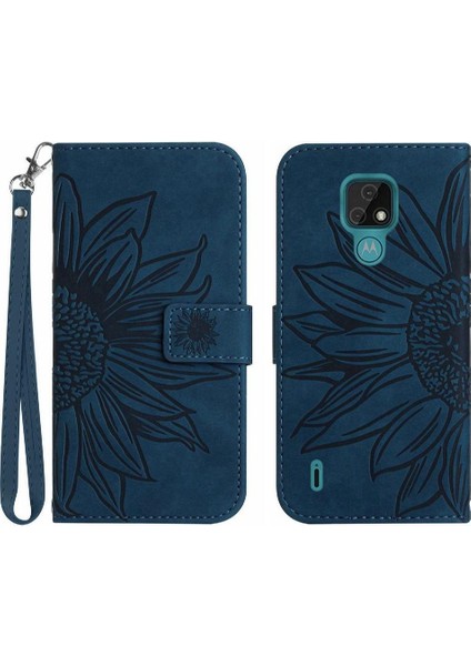 Kart Yuvaları Tutucu Kısa Kayış Kabartmalı Pu ile Motorola Moto E7 Için Telefon Kılıfı (Yurt Dışından)