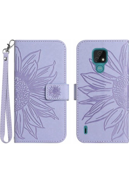 Kart Yuvaları Tutucu Kısa Kayış Kabartmalı Pu ile Motorola Moto E7 Için Telefon Kılıfı (Yurt Dışından)