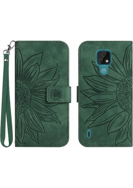 Kart Yuvaları Tutucu Kısa Kayış Kabartmalı Pu ile Motorola Moto E7 Için Telefon Kılıfı (Yurt Dışından)