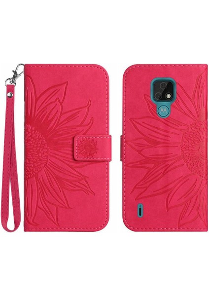 Kart Yuvaları Tutucu Kısa Kayış Kabartmalı Pu ile Motorola Moto E7 Için Telefon Kılıfı (Yurt Dışından)