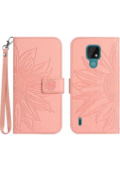 Kart Yuvaları Tutucu Kısa Kayış Kabartmalı Pu ile Motorola Moto E7 Için Telefon Kılıfı (Yurt Dışından)