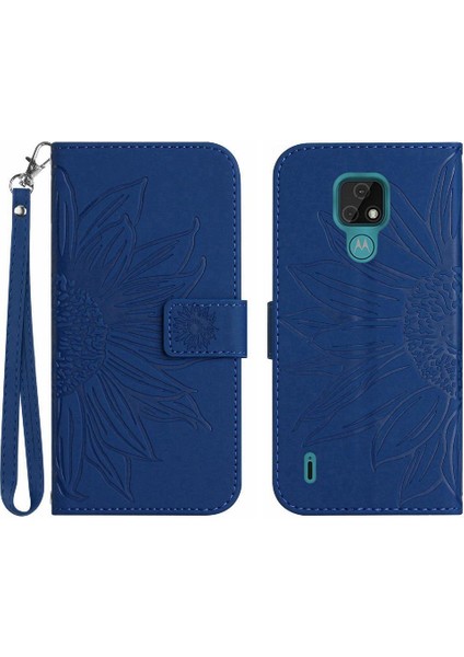 Kart Yuvaları Tutucu Kısa Kayış Kabartmalı Pu ile Motorola Moto E7 Için Telefon Kılıfı (Yurt Dışından)